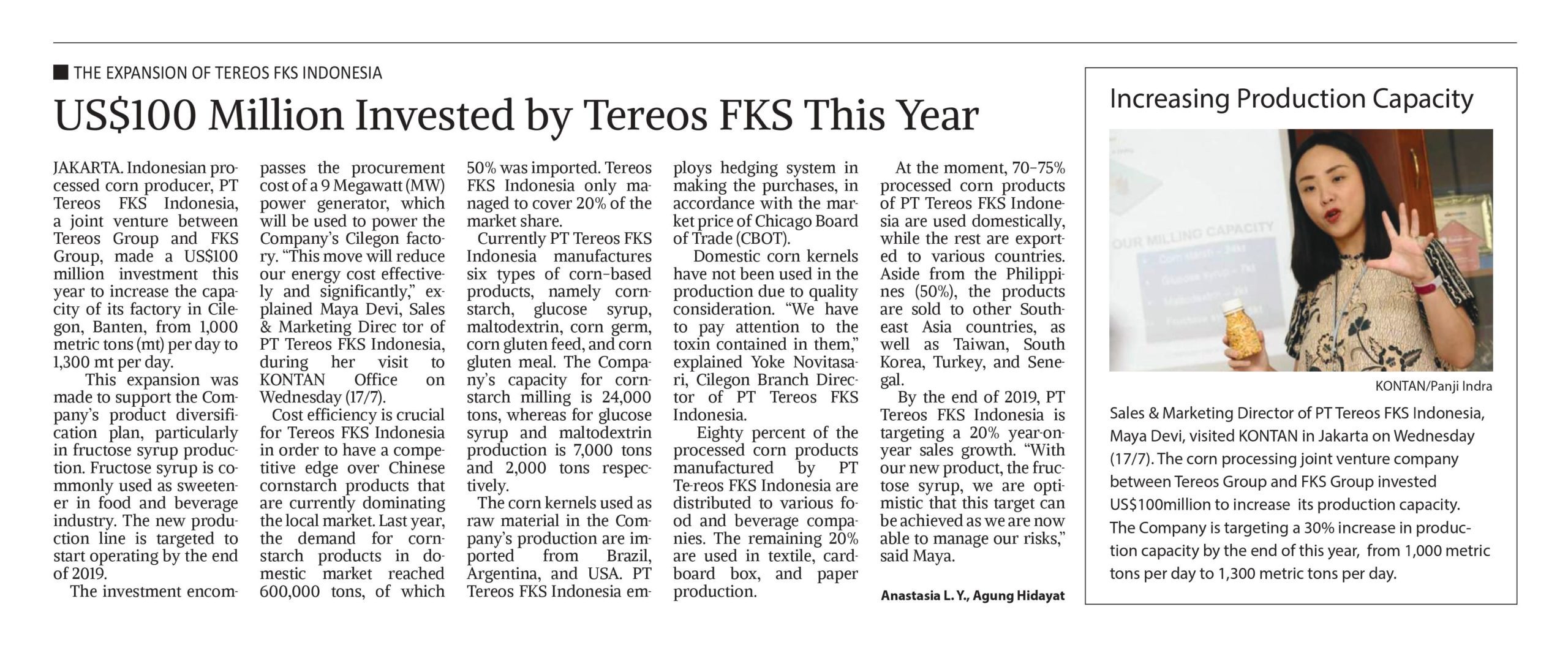 US$100 million investment for Tereos FKS Expansion